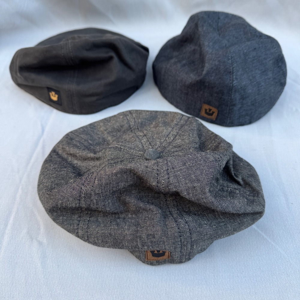 Goorin Bros Flat Cap Lot 3pc Large Black Blue Grey Linen Cotton Mens Newsboy Hat